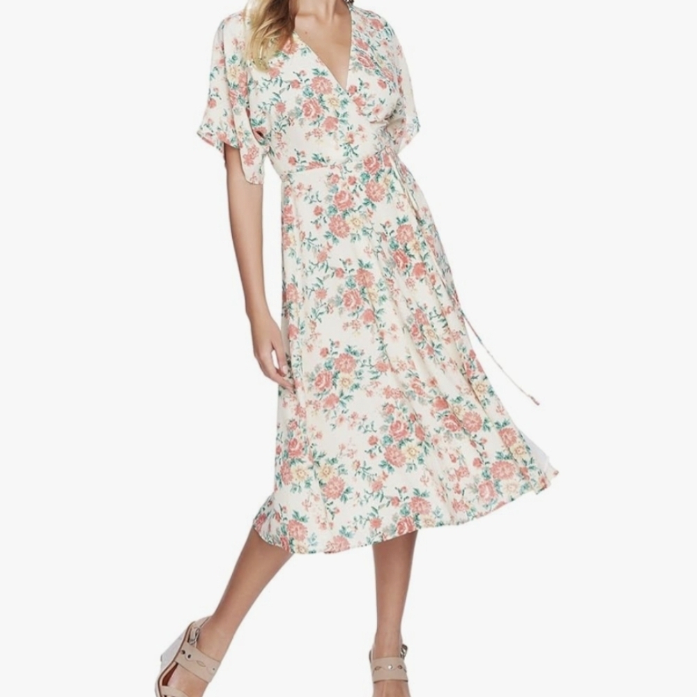 1. State White Floral Midi Wrap Dress Nwot Size 0